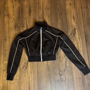 Fashion Nova Cropped Black Bomber Jacket with White Accents